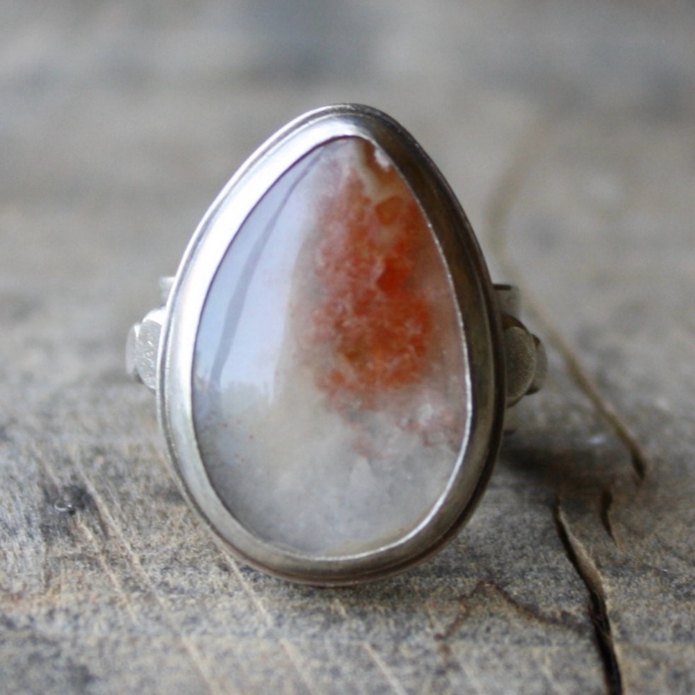 Sterling Silver and Laguna Agate Nomad ring size 7